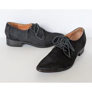 Gee WaWa Emily Anthropologie Black Leather Calf Hair Oxford Lace UP Shoes Size 7